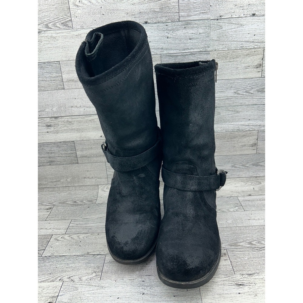 UGG Australia Simmens Black Suede Moto Boots 1005435 Women Size 8.5 Mid Calf Zip